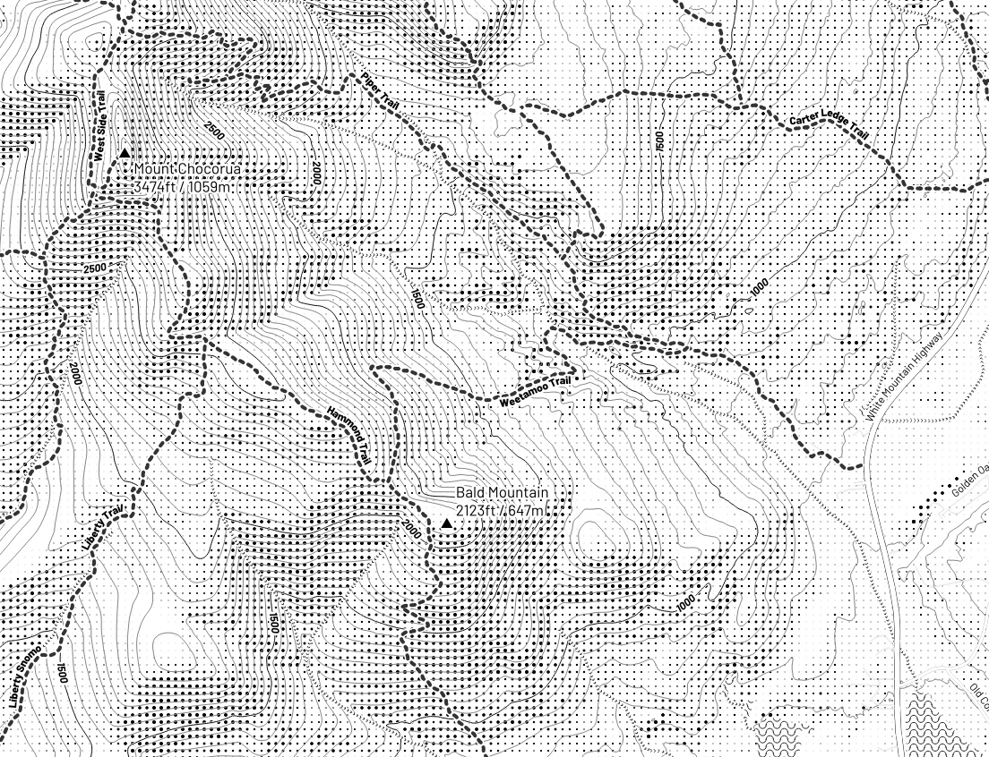 Mt Chocorua hiking trails (black and white)