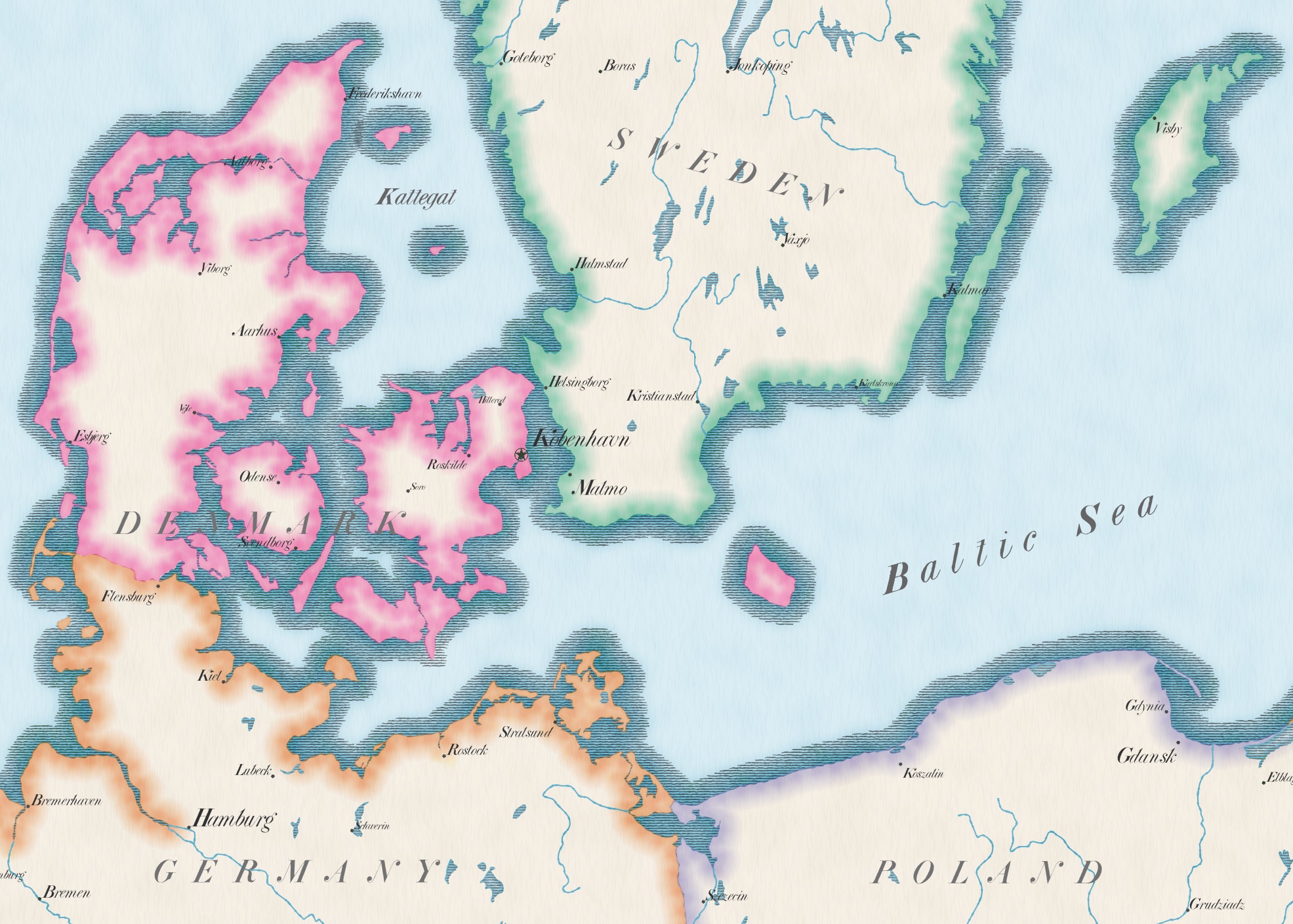 Anqitue map style of part of Europe