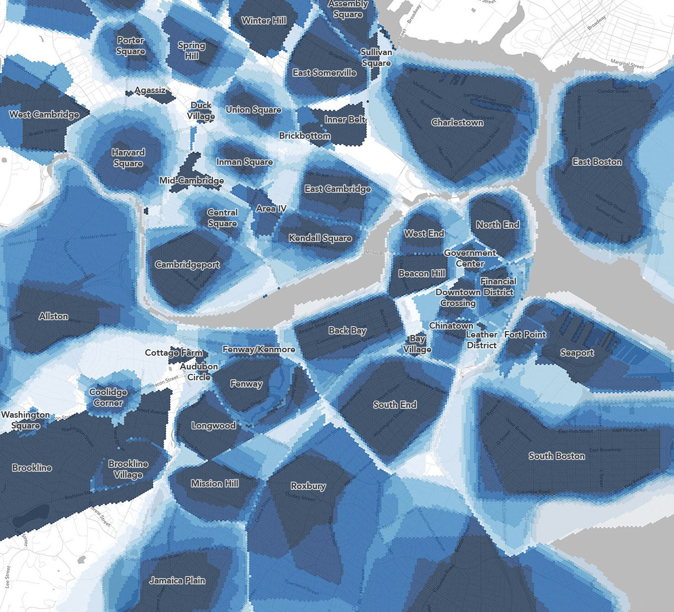 Map Boston area neighborhoods defined by a survey